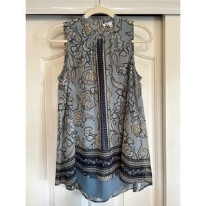 DR2 Women's Blue Floral Print Sleeveless Mock Neck Tunic Top XS